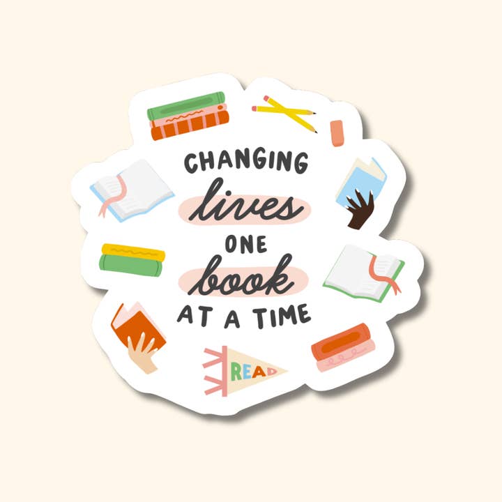 One Book at a Time Sticker, Librarian Appreciation Gift for wholesale by Oh Happy Dani