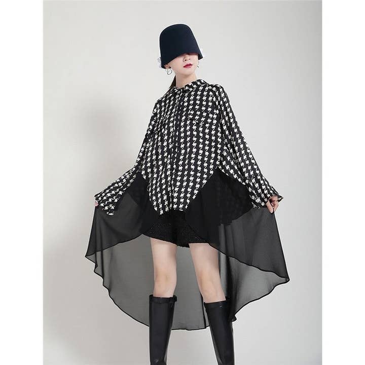 OceanusSwim - Wholesale Dress – Women's - Printed Chiffon Shirt Dress Flared Sleeves Two Piece