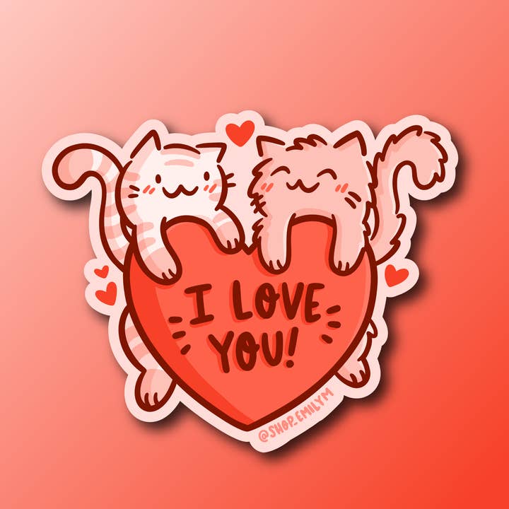 Valentine's Day I Love You Cats Sticker for wholesale by Shop Emily M