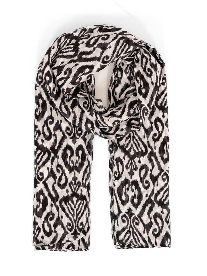 Saffron Lightweight Cotton Scarf - Black, Damask for wholesale by Sarta Accessories