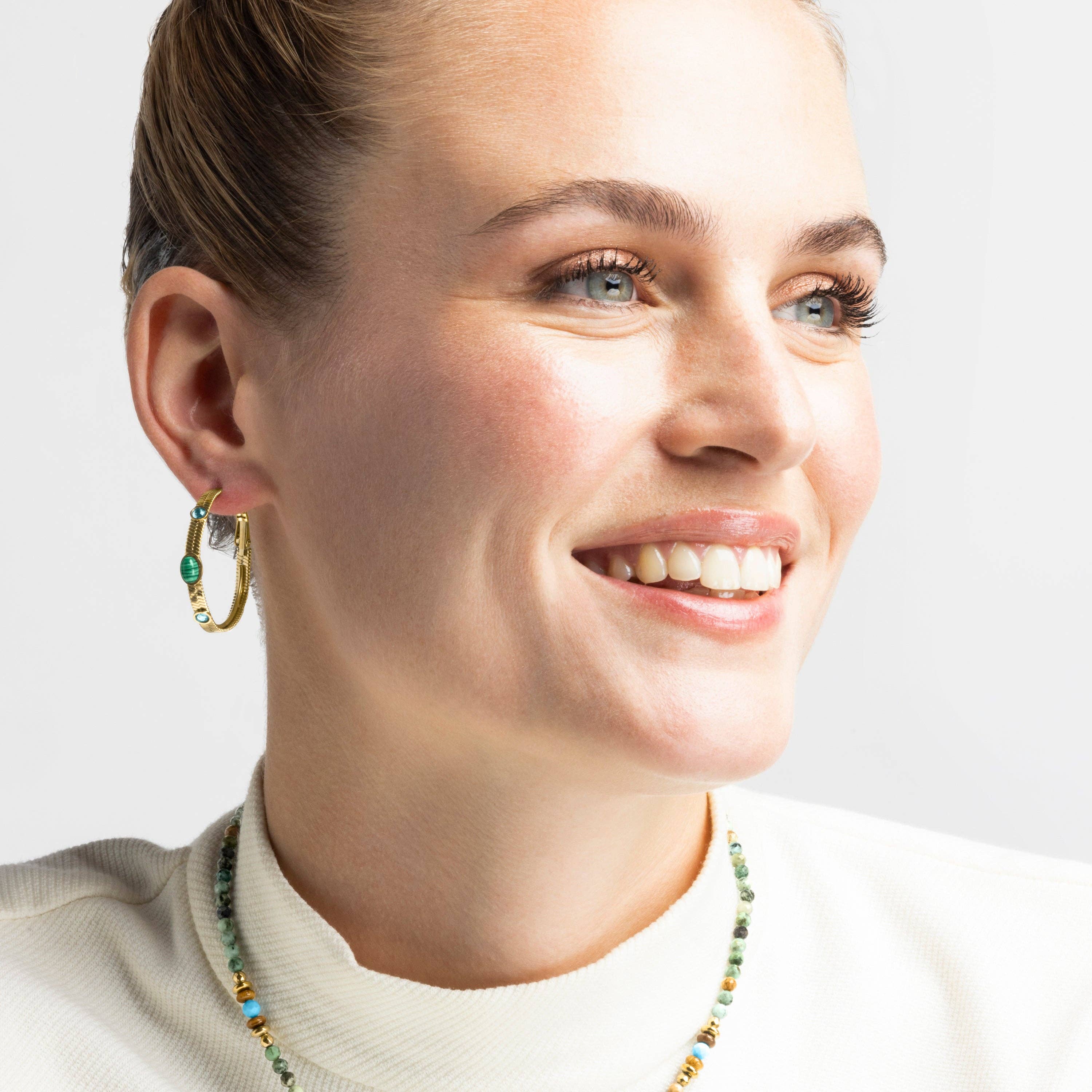 Luxenter - Wholesale Hoop Earrings - Pendientes Luxenter con Malaquita acabado oro 18k - Reus1