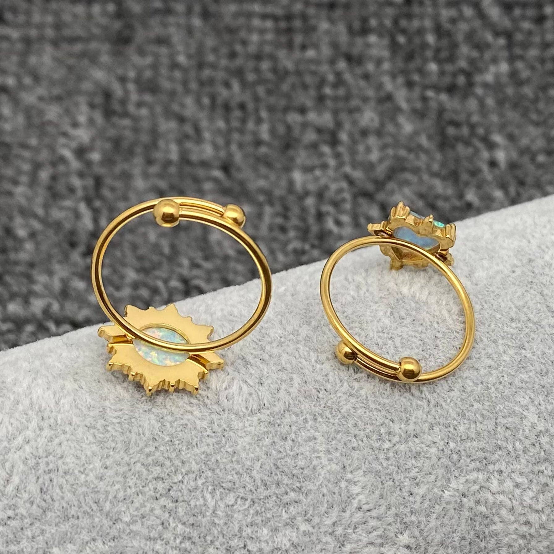 Mio Queena - Wholesale Single Stone/Solitaire Ring - Lucky Opal 18K Gold Plated SS Adjustable Ring - FGS/CS2