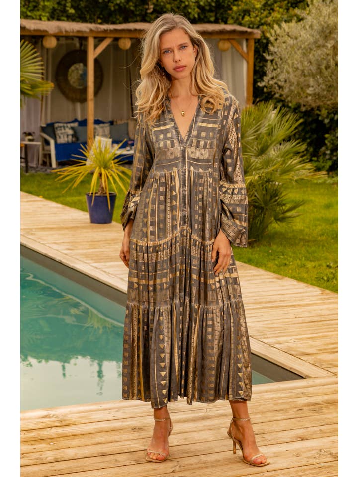 Grey Geometric Maxi Dress with Gilding Effect, Faded Style for wholesale on Faire