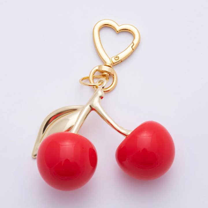 Bright Red Cherry Bag Charm ✦ BC-21WB073 for wholesale by Simply Jewels