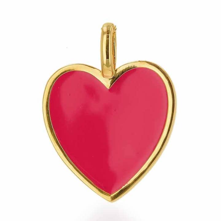 Överdimensionerad hängsmycke i hetrosa emaljhjärta för wholesale av Rachel Reid Jewelry