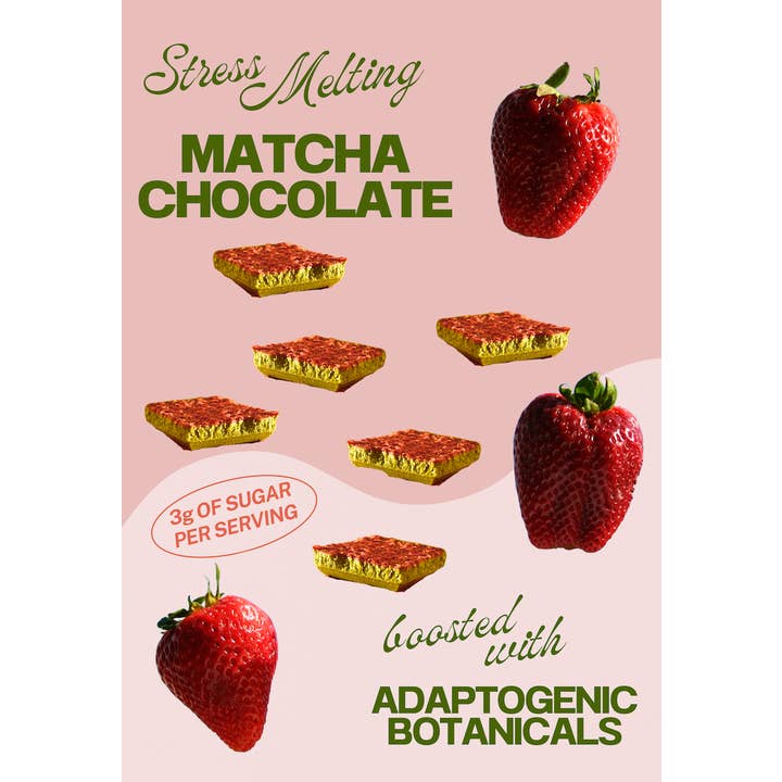 Vital Leaf - Wholesale Chocoladereep - Aardbei Matcha Chocoladerepen voor Stress + Focus: 12 repen7