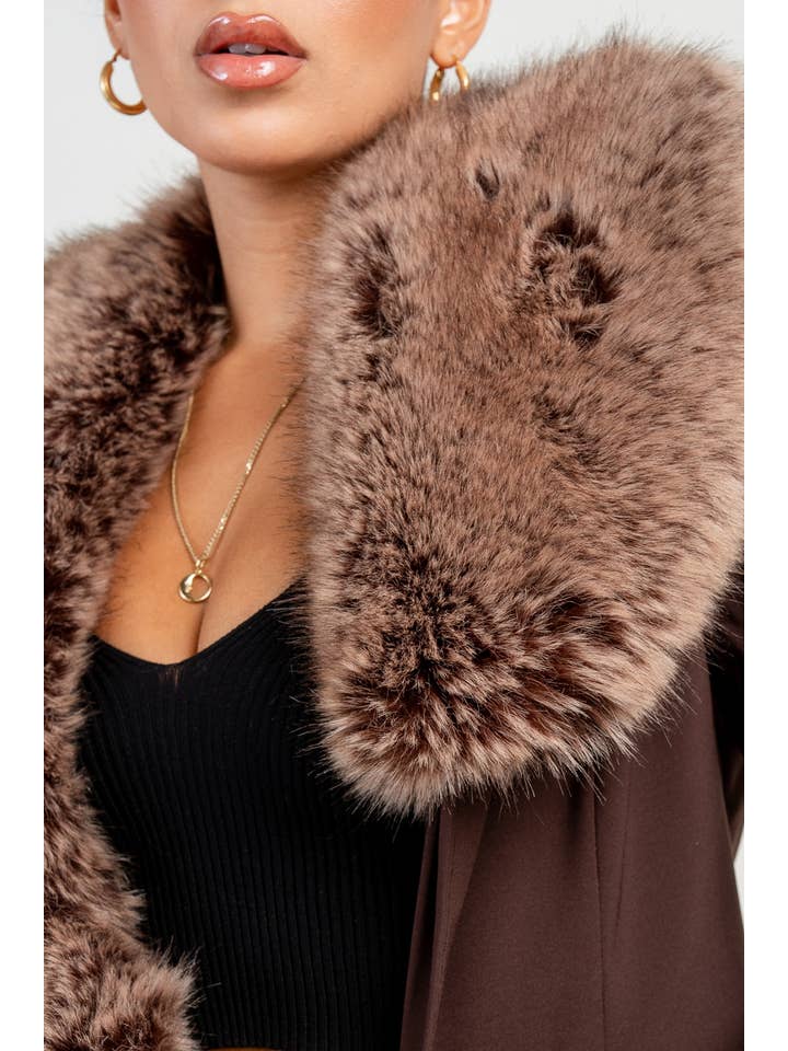 BROWN HG2031N / Luxe Faux Fur Collar Blazer for wholesale on Faire6