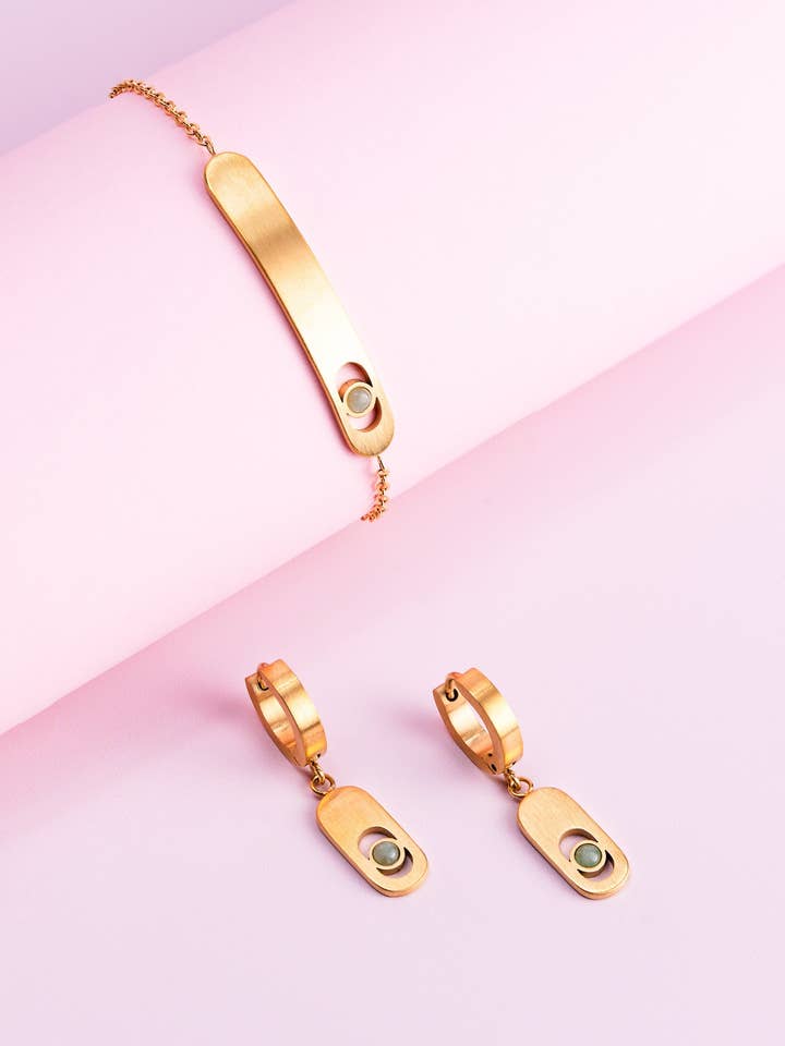 Armband en oorbellen met groene aventurijnsteen voor wholesale door Didyma