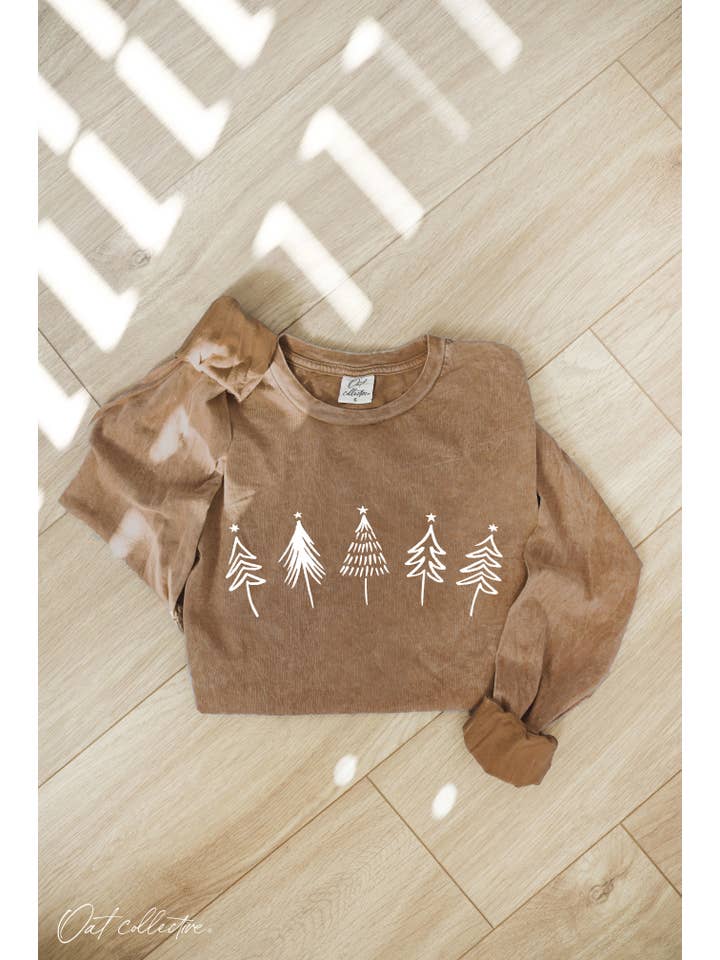 OAT COLLECTIVE - Wholesale Screen Printed T-Shirt - Women's - CHRISTMAS TREE ROW Mineral Washed Long Sleeve Graphic  5
