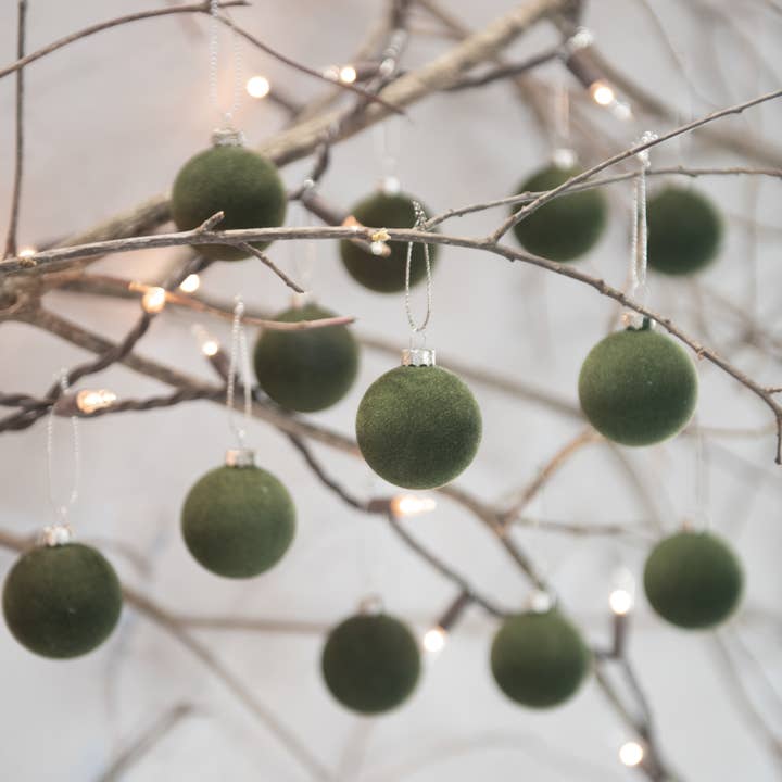 Ragon House - Wholesale Ornament Set - SET/ 12 - 1.75" FOREST FLOCKED BALLS