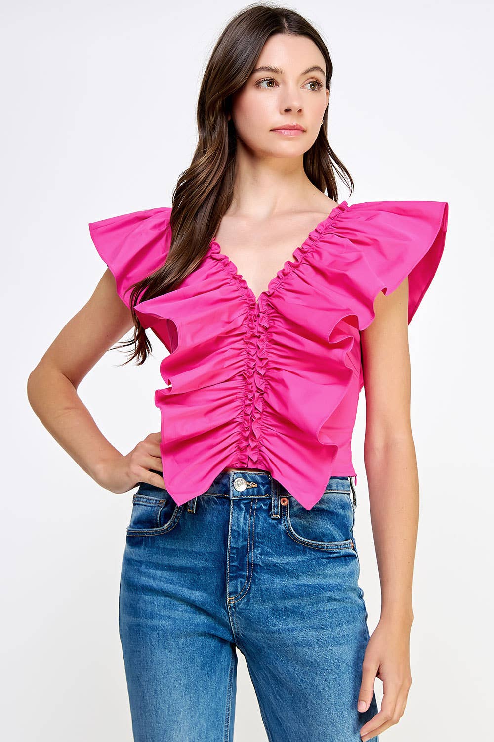 Strut & Bolt – Großhandel Bluse – Damen – Ärmelloses Top aus Popeline mit Rüschendetail12