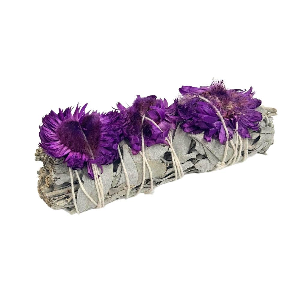 Earths Elements Wholesale - Vente Bâton de sauge - Ensemble de sauge - Fleur de paille violette1