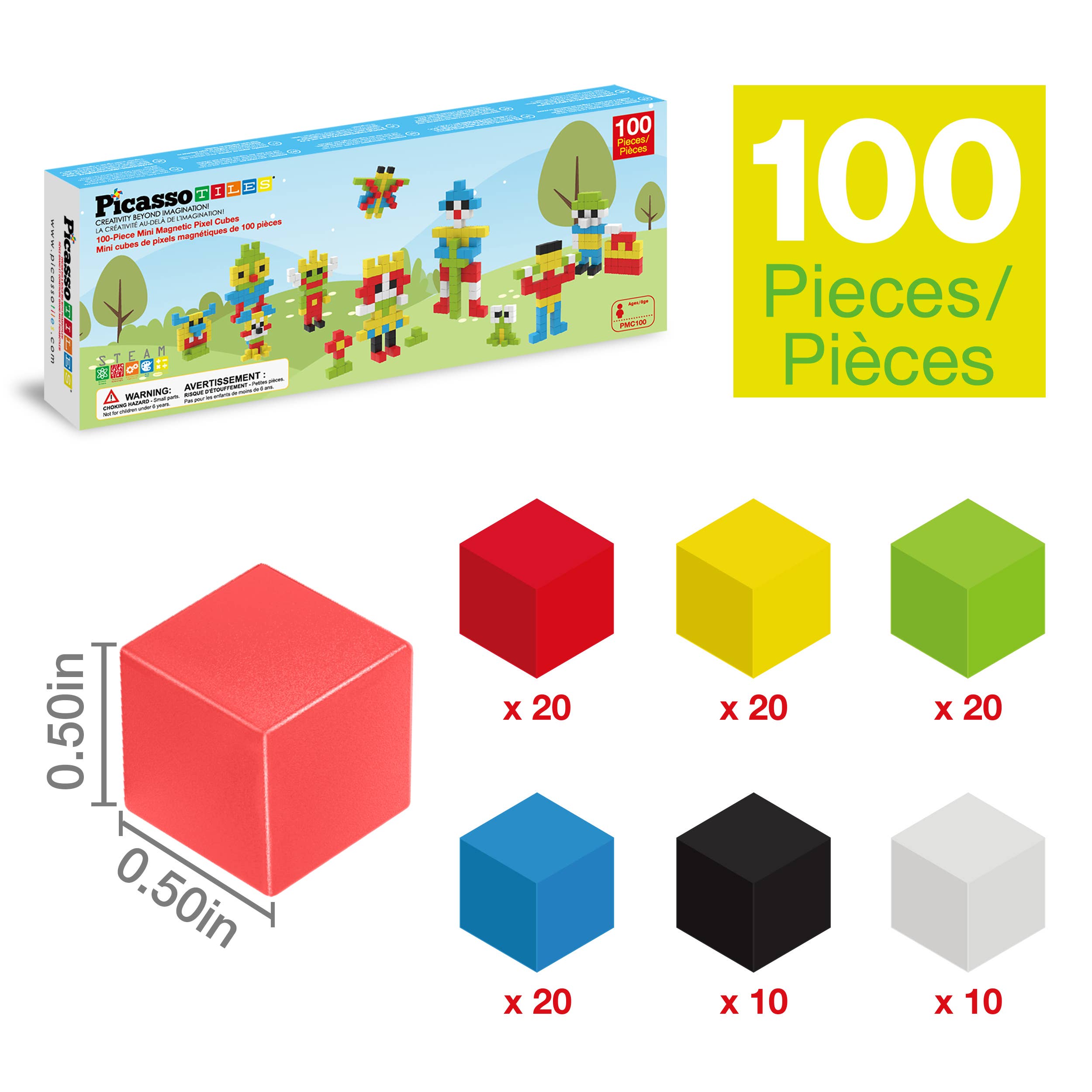 PicassoTiles – wholesale Building set – Child – PicassoTiles 100pc .5" Magnetic Cubes Set6