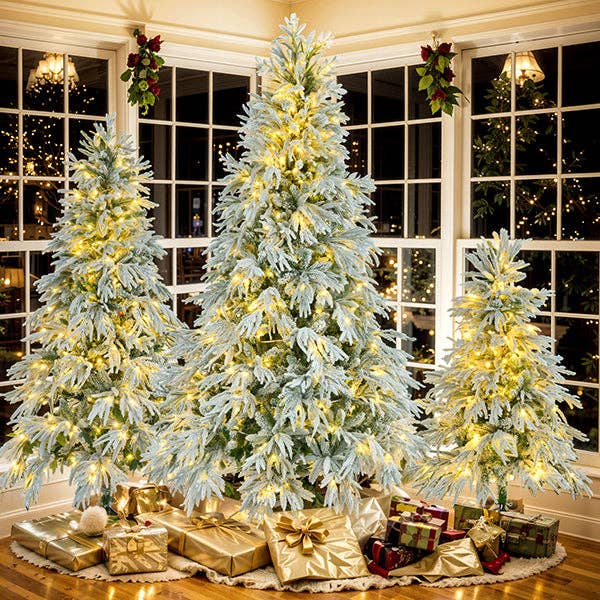 39F Inc. - Wholesale Artificial Christmas Tree - 7.5/6FT Pre-Lit Snow Flocked Christmas Tree (350 LED Lights)3