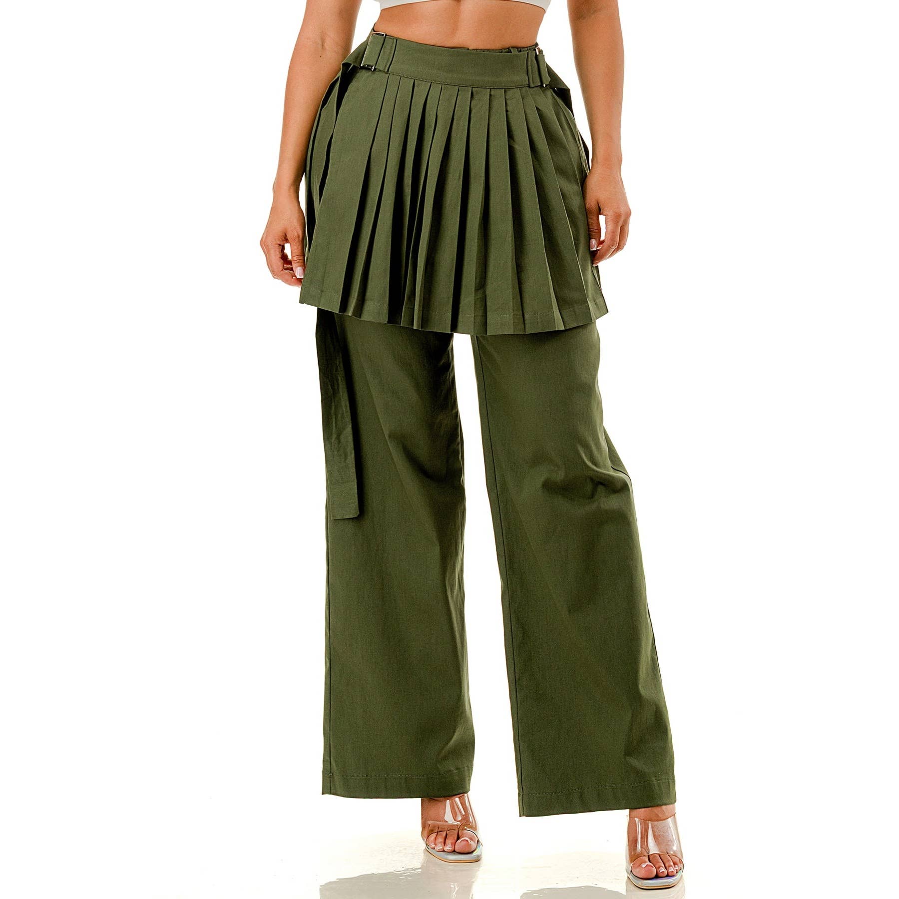 DORCAS – Engroshandel Bukser - Dame – Plus size plisseret slå-om-nederdel skouser med bredbenet buksesæt1
