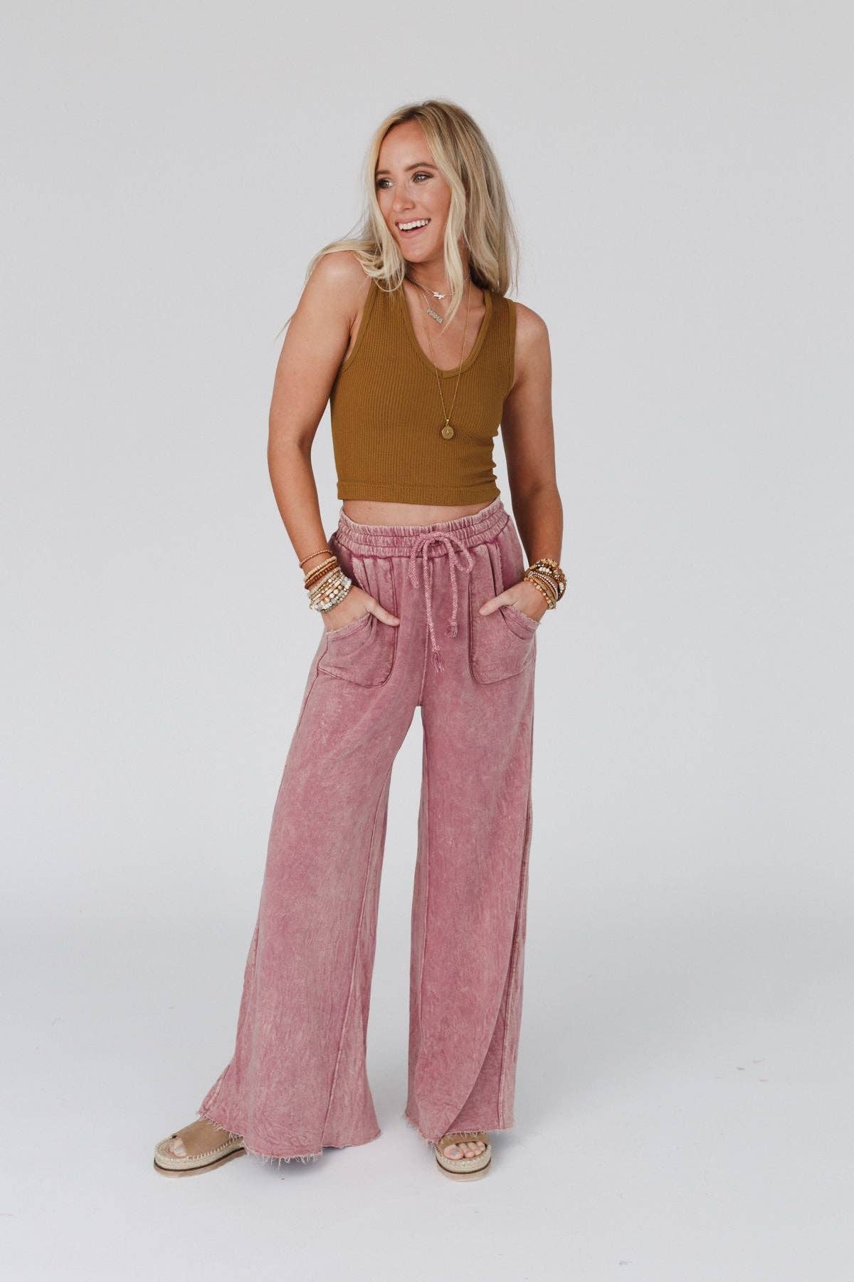 Three Bird Nest - Vente Pantalon – femme - Pantalon à jambes larges Relaxing Robin - New Mauve4