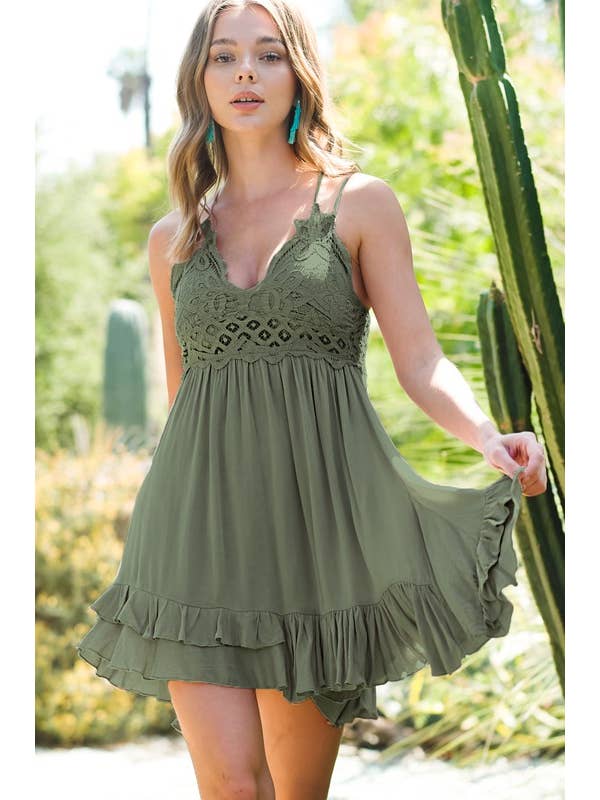 La Miel - Vendita all'ingrosso Vestito - Donna - Abito mini con bralette senza maniche e bordatura in pizzo all’uncinetto HUD908930