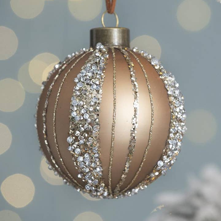D4" Glass Xmas Ball Ornament - Champagne/Silver for wholesale by A&B Home Group Inc.