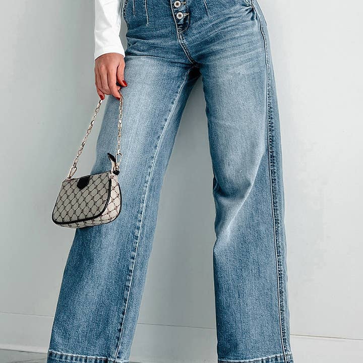 Jean bleu foncé à boutons multiples, coupe droite et ample, délavé à la taille moyenne et autres tendances Résultats pour multimarque vêtement en vente B2B. Retours gratuits et paiement à 60 jours sur Faire sur Faire.