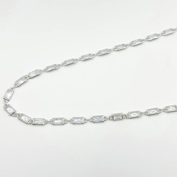 findings4uGem - Wholesale Link & Chain Necklace - CZ Rectangle Diamond Micro Pave Link Chain By Yard, CH0091