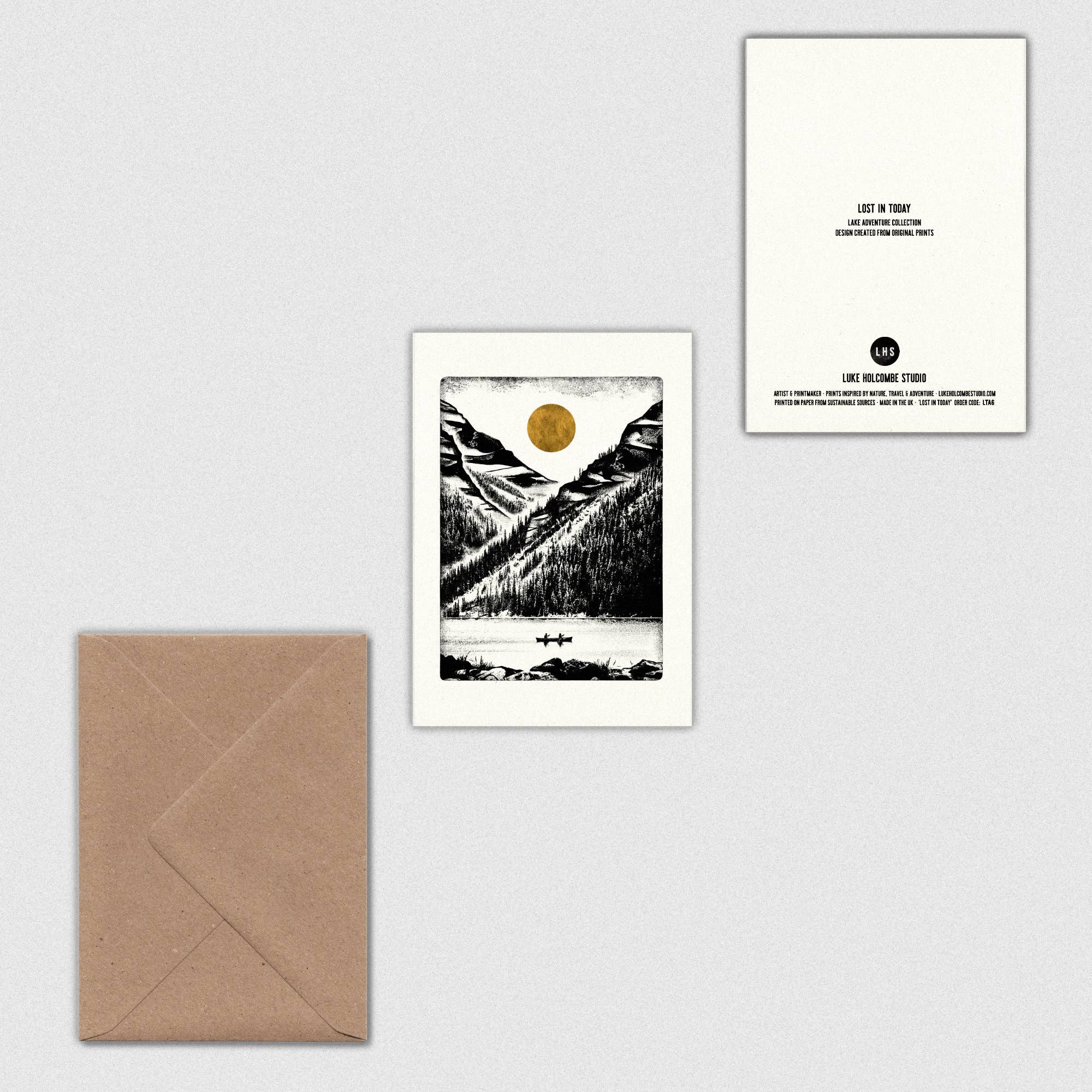 Luke Holcombe Studio - Wholesale Everyday Greeting Card - Lost in Today Individual Card (A6) Lake Canoe Adventure Sun6