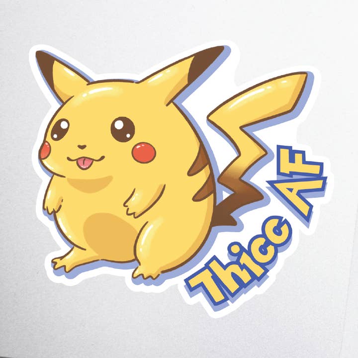 "Thicc AF" Chonky Pikachu Pokémon Vinyl Sticker for wholesale by Lucky Mfg. Co.