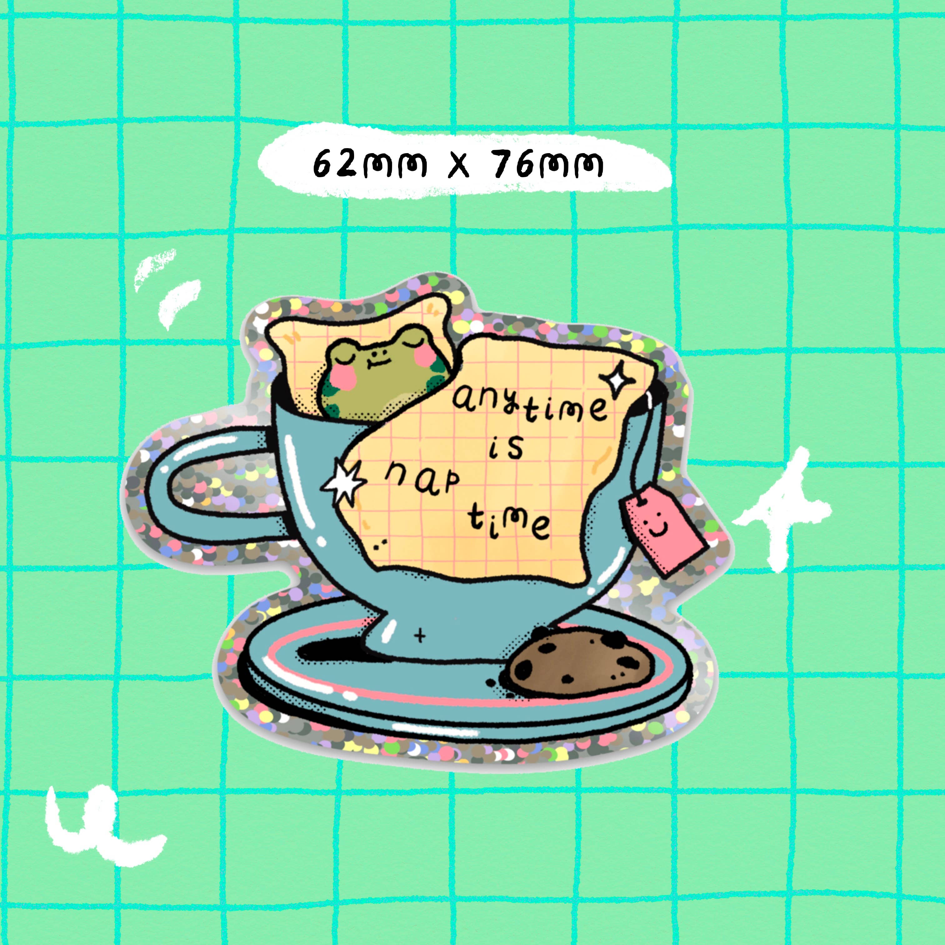 Bloemkolie - Wholesale Sticker - Nap time frog, glitter vinyl sticker / waterproof3