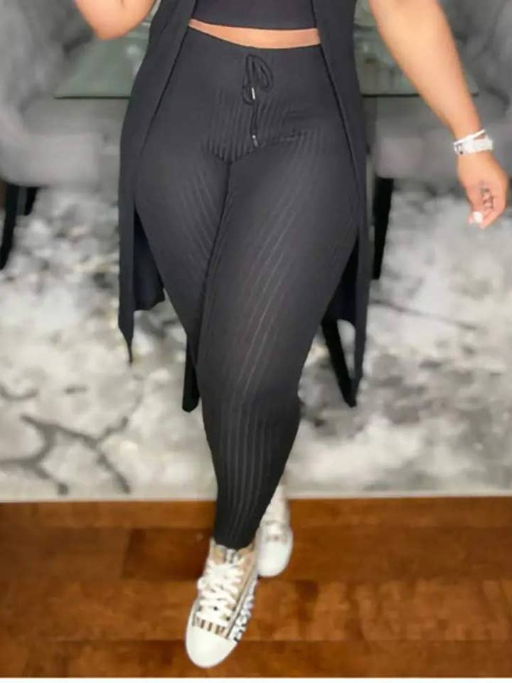 Fashion Combination - Wholesale Top & Pant Set (NOT Loungewear) - Women's - Solid Color Ribbed Knit Two-Piece Set for Women13