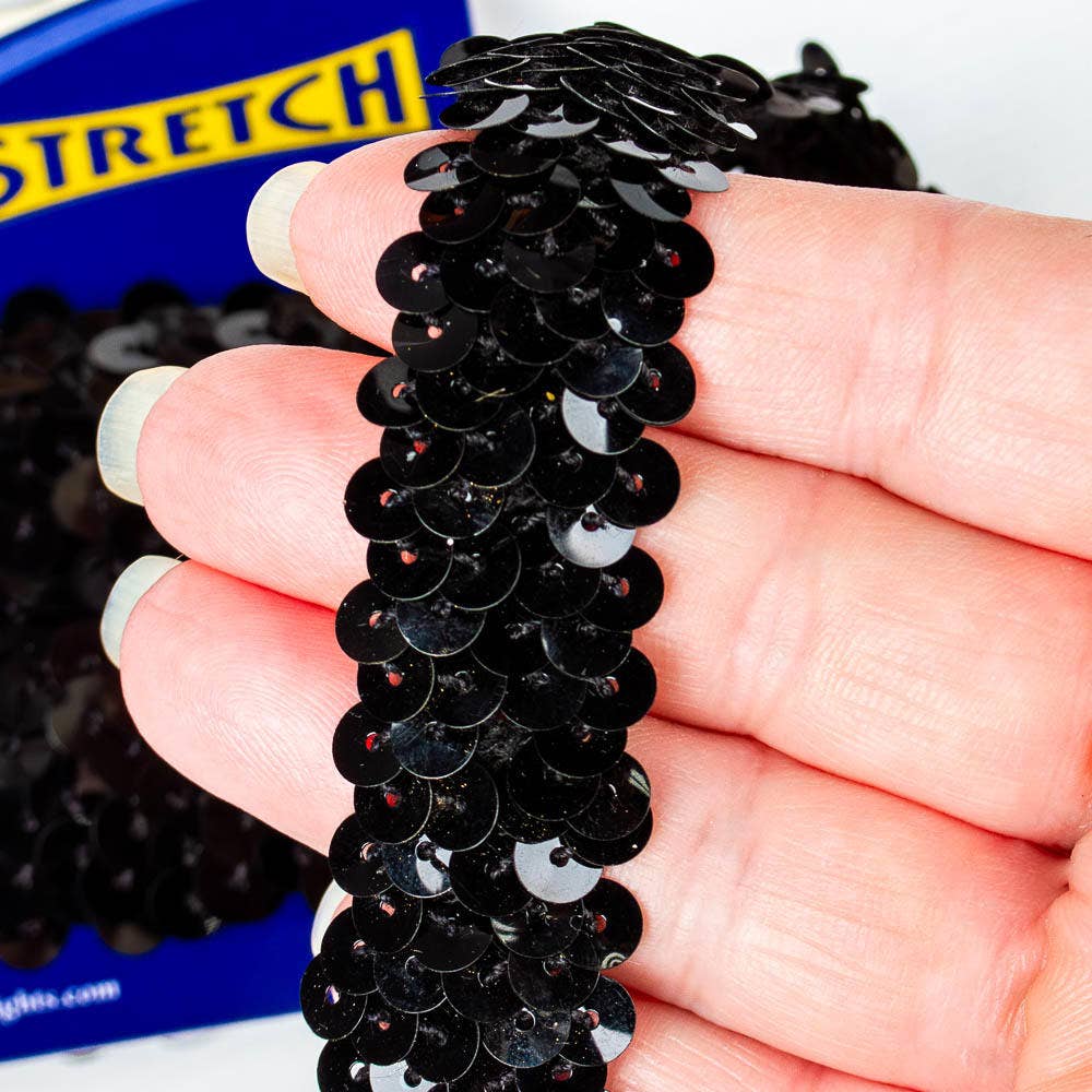 Factory Direct Craft - Vendita all'ingrosso Nastri - Confezione regalo - Bordo di paillettes elasticizzato nero Wright (lungo 4 piedi)1