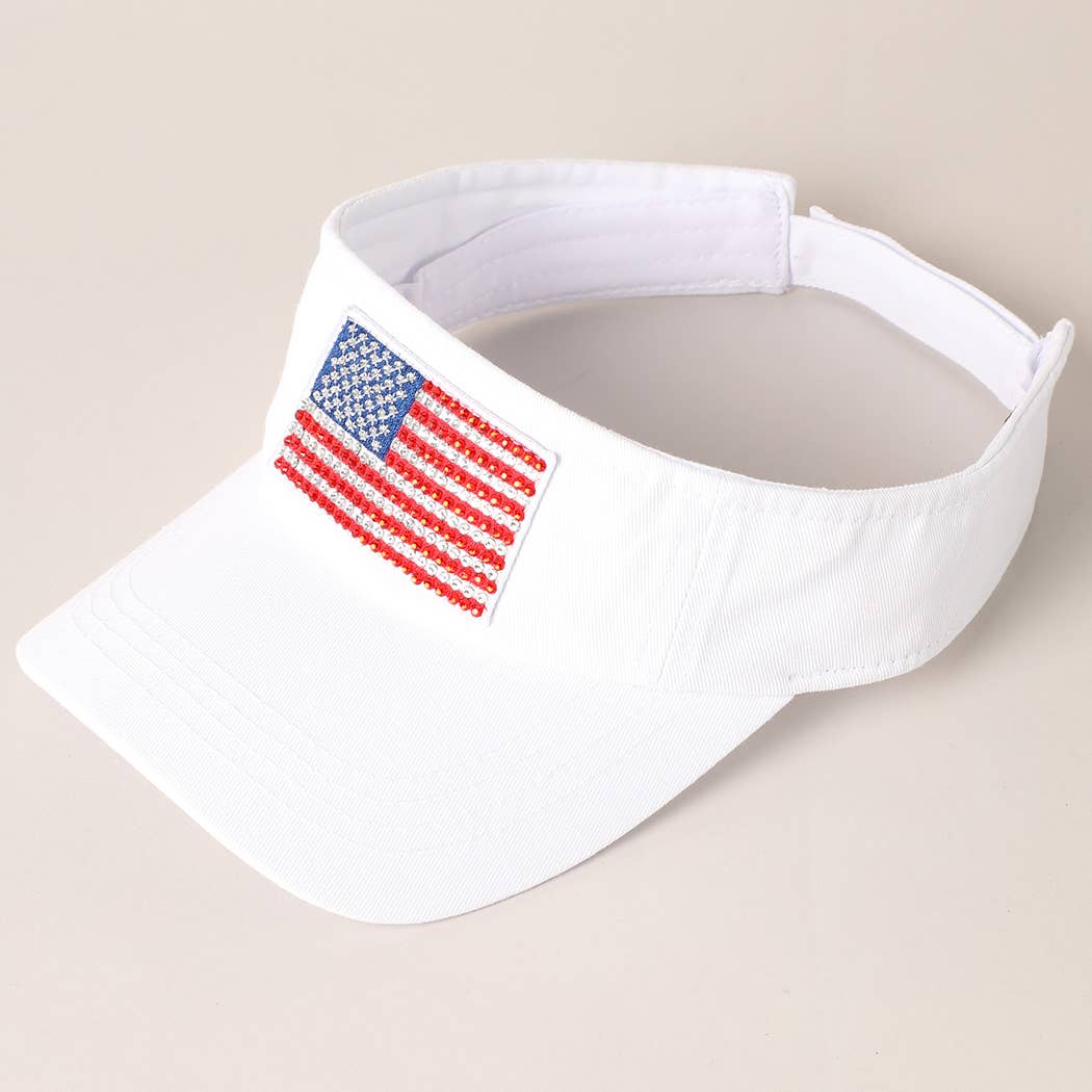 Fashion City – wholesale Visor – Women's – Rhinestone American Flag Patch Visor Summer Hat4