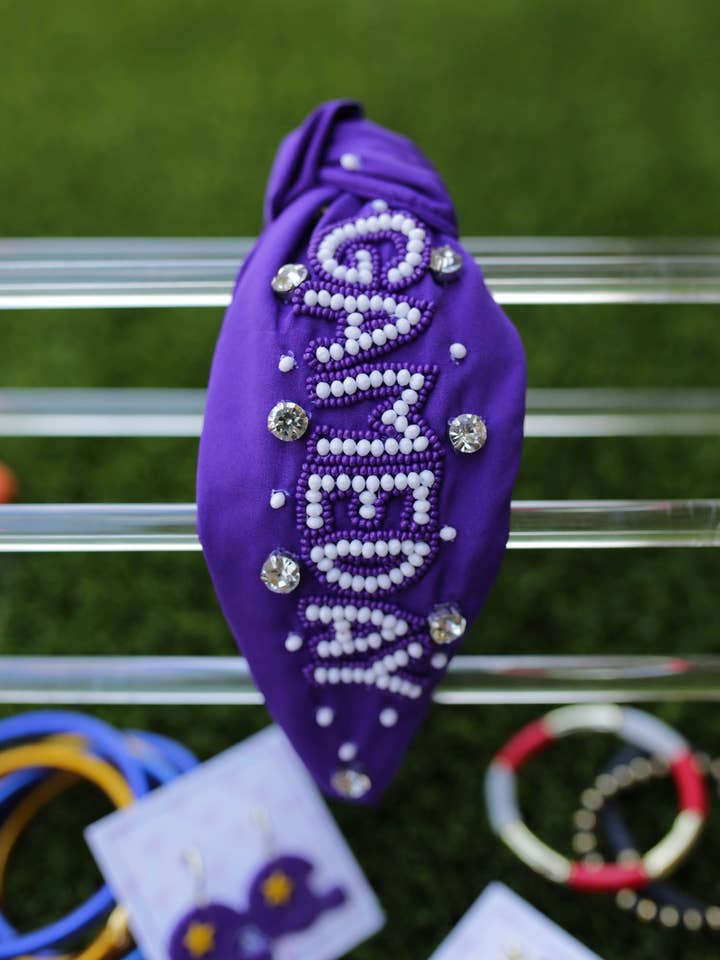 Purple Game Day Headband for wholesale by Granny B's Holiday Depot