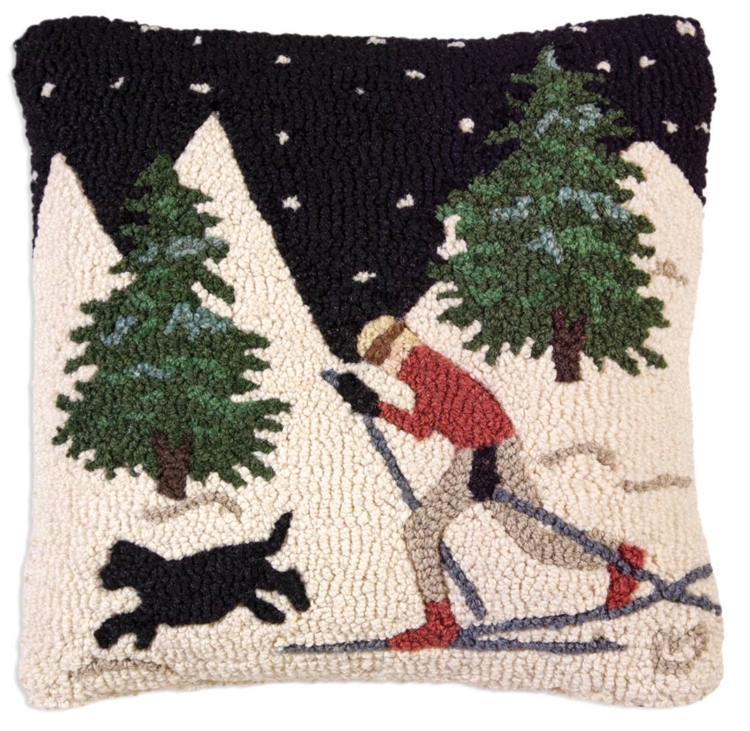 Chandler 4 Corners - Wholesale Throw/Decorative Pillow - Night Skiing with Dog Winter, snow, woods, decor
