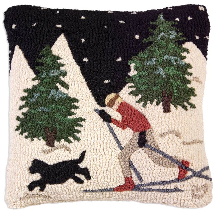 Chandler 4 Corners - Wholesale Throw/Decorative Pillow - Night Skiing with Dog Winter, snow, woods, decor0