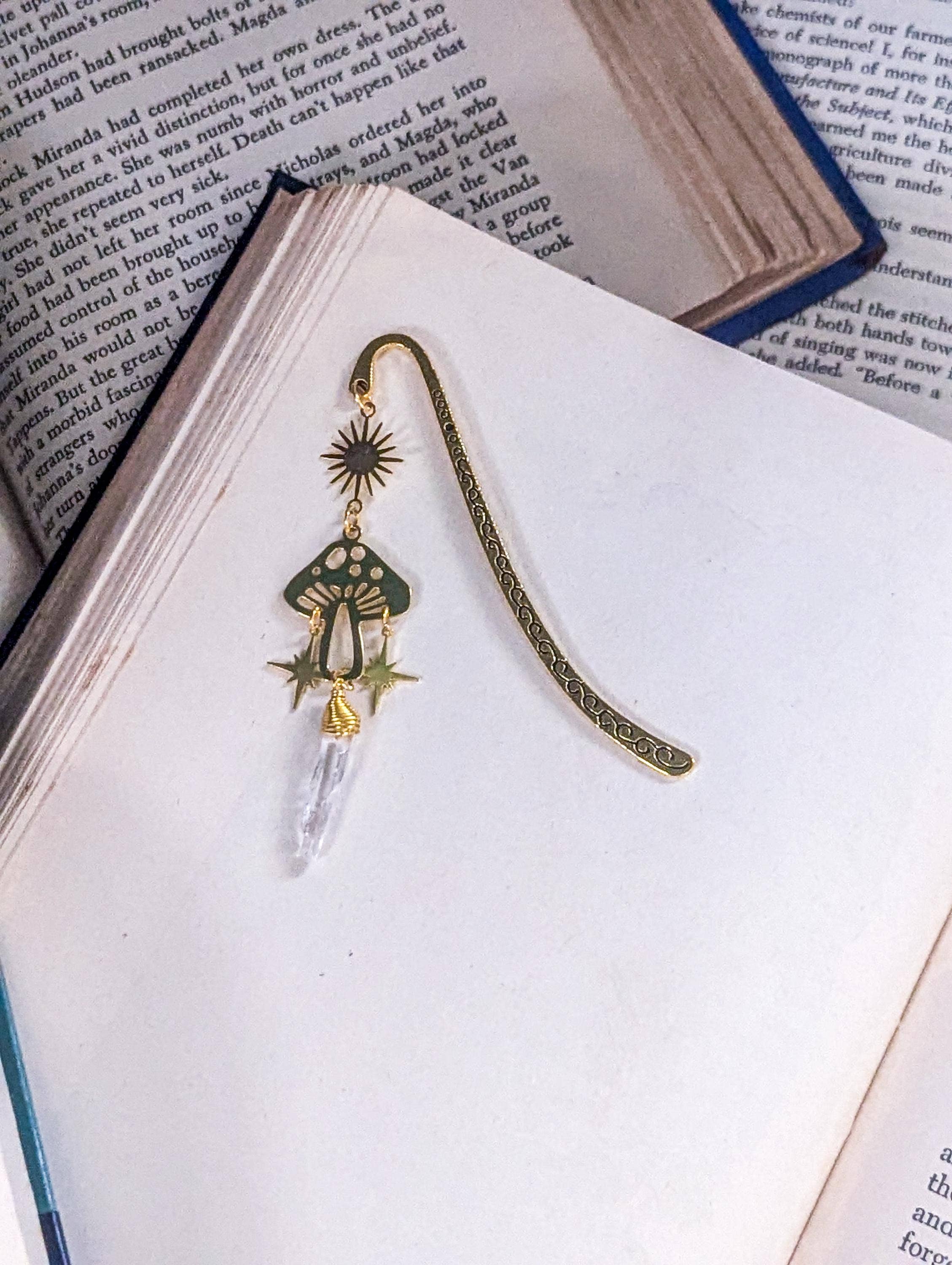 Bookish Trinkets - Wholesale Bookmark - Magical Mushroom Bookmark with Natural Stone Pendant1