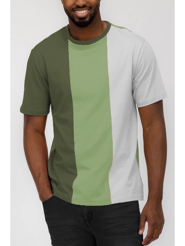 WEIV - Wholesale T-Shirt - Men's - Cotton Color Block Tshirt Vertical Stripe6