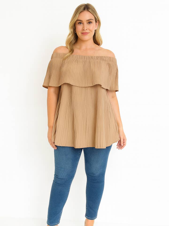 Miss Bold - Wholesale Blouse - Women's - Ribbed Frill Bardot Off the Shoulder Sleeveless Top1