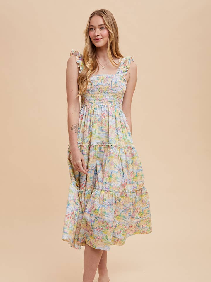 Robe maxi en coton smockée pour la vente par In Loom