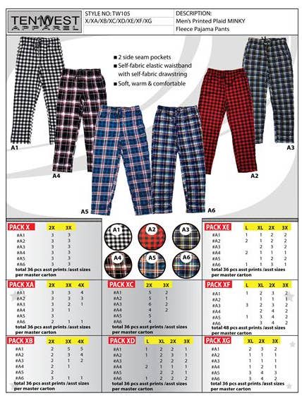 Herrtryckta minky fleecepyjamasbyxor L-3X - TW105XB för wholesale av Ten West Apparel