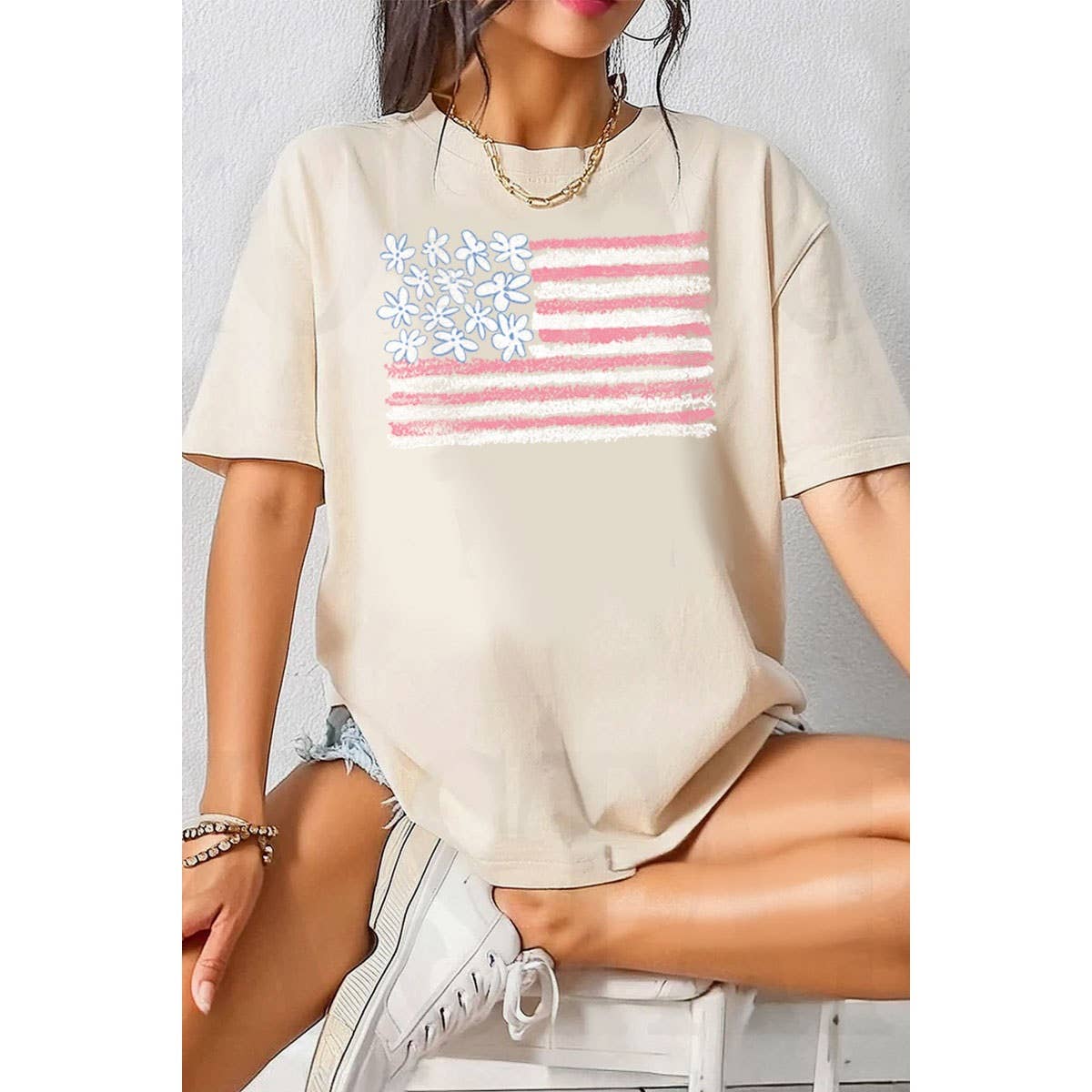 HRTandLUV - Wholesale T-Shirt (Graphic) - Women's - AMERICAN FLAG OVERSIZED MINERAL GRAPHIC TEE1