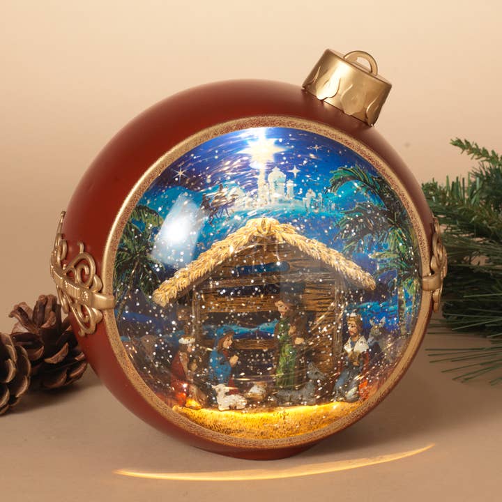 Promos 7.75"H B/O Lighted Musical Spinning Water Globe Ornam for wholesale by The Gerson Companies