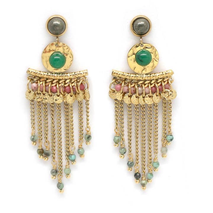 Semi Precious Stone Fringe Dangle Earrings - E4-309 for wholesale by LIZOU