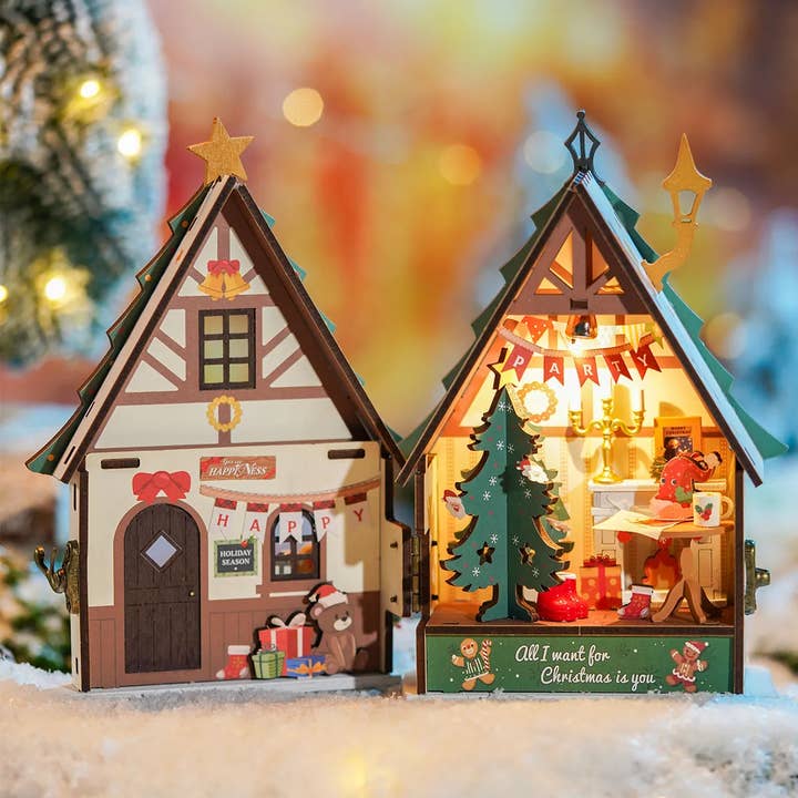 Hands Craft - Wholesale DIY Craft Kit - DIY Miniature House Kit: Twinkling Christmas House