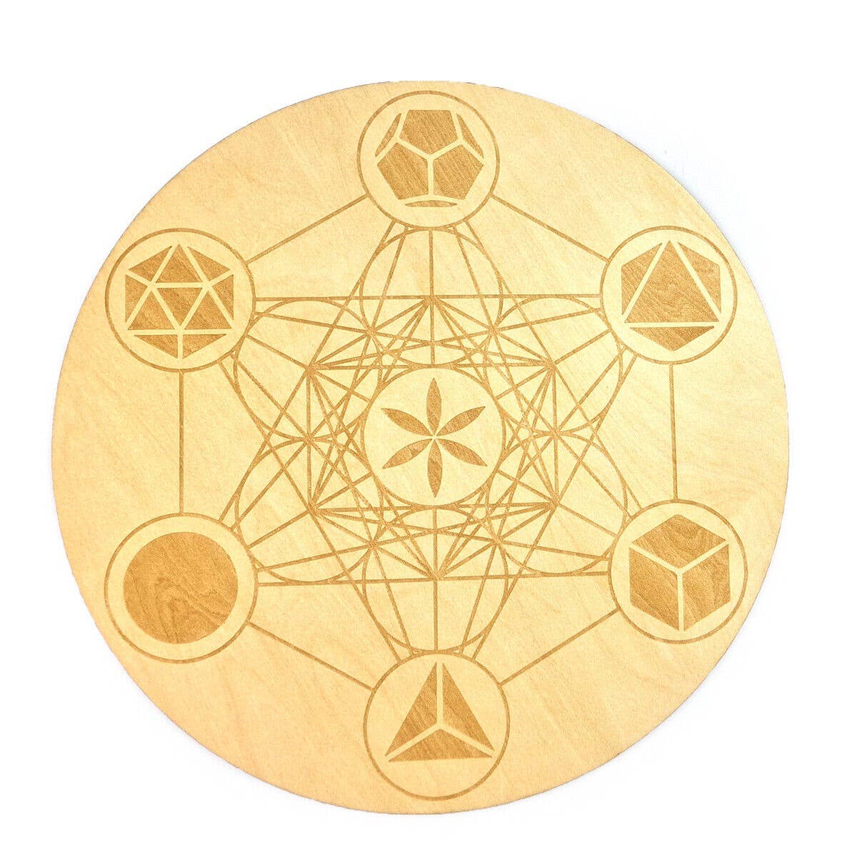 Shamans Crystal - Wholesale Crystal Grid - Crystal Grid Plates Round In Wood, 20cm Wide, Flower of Life0