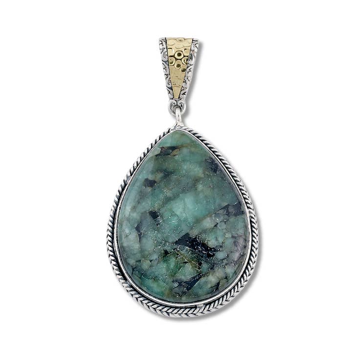 Colgante SS/18k Pear Emerald Matrix Cab para venta al por mayor de Eli Pebble