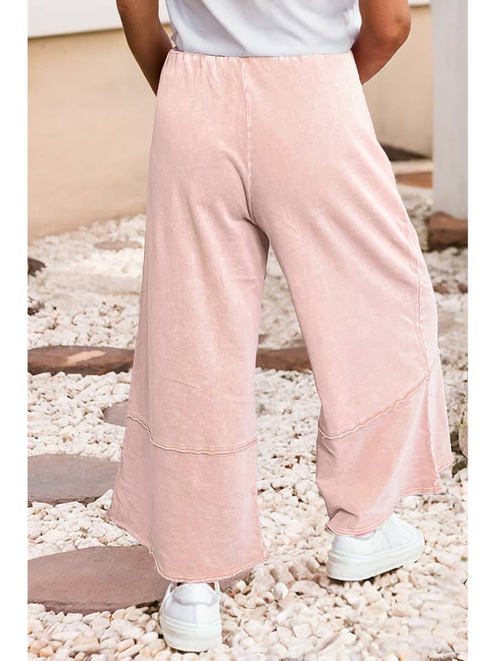 Pink LDC Floral Patch Mineral Washed Terry Knit Cropped Pants for wholesale on Faire