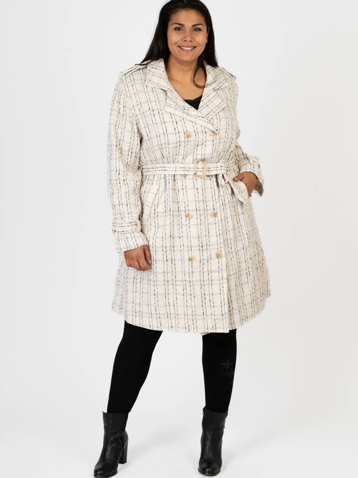 Witte grote maat caban met contrasterende stiksels (C6627) voor wholesale door Pomme Rouge Paris