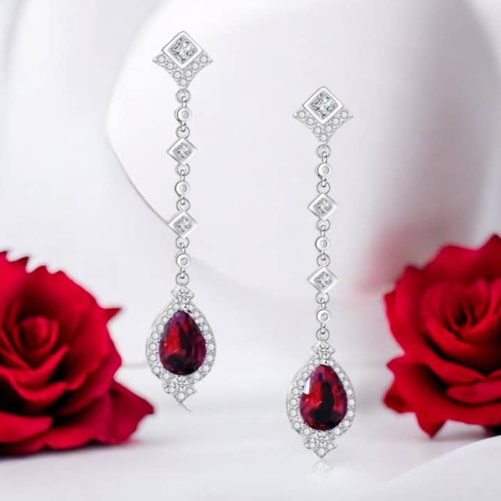 CZ COLLECTION - STARLET CHANDELIER EARRINGS - CZER670 RED for wholesale by Athena Bridal Jewellery