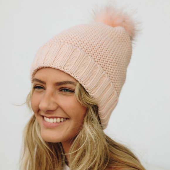 Leto Accessories - Vente Bonnet – femme - Bonnet en maille épaisse avec doublure en fausse sherpa et pompon10