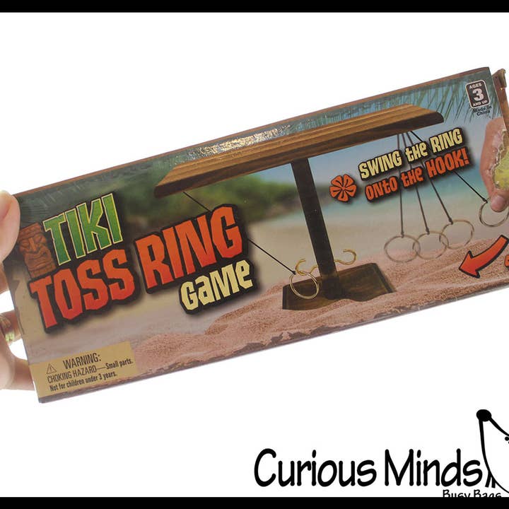 Curious Minds Toys - Wholesale Wood Toy - Kids - Wood Tiki Toss Ring Hook Game - Swing Ring on String to Lan3