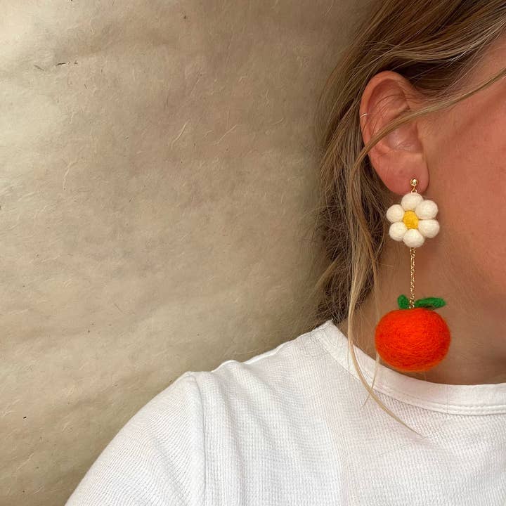 Orange Clementine Felt Earring for wholesale by Honey Loom Designs